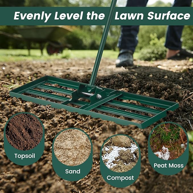 Goplus Lawn Leveling Rake, 30" x 10" Heavy Duty Level Lawn Tool w/ Ergonomic Handle for Soil