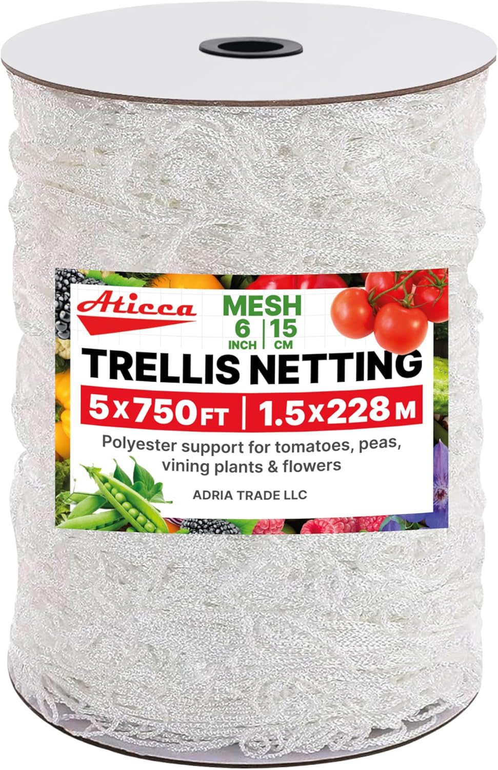 Trellis Netting 5 x 750 ft Heavy Duty Polyester Plant Support Netting White - 6 Inch Garden Rope