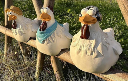 Funny Farm Chickens Statues,Chicken Fence Decoration,Cute Resin Chickens Decor,Outdoor Real Animal