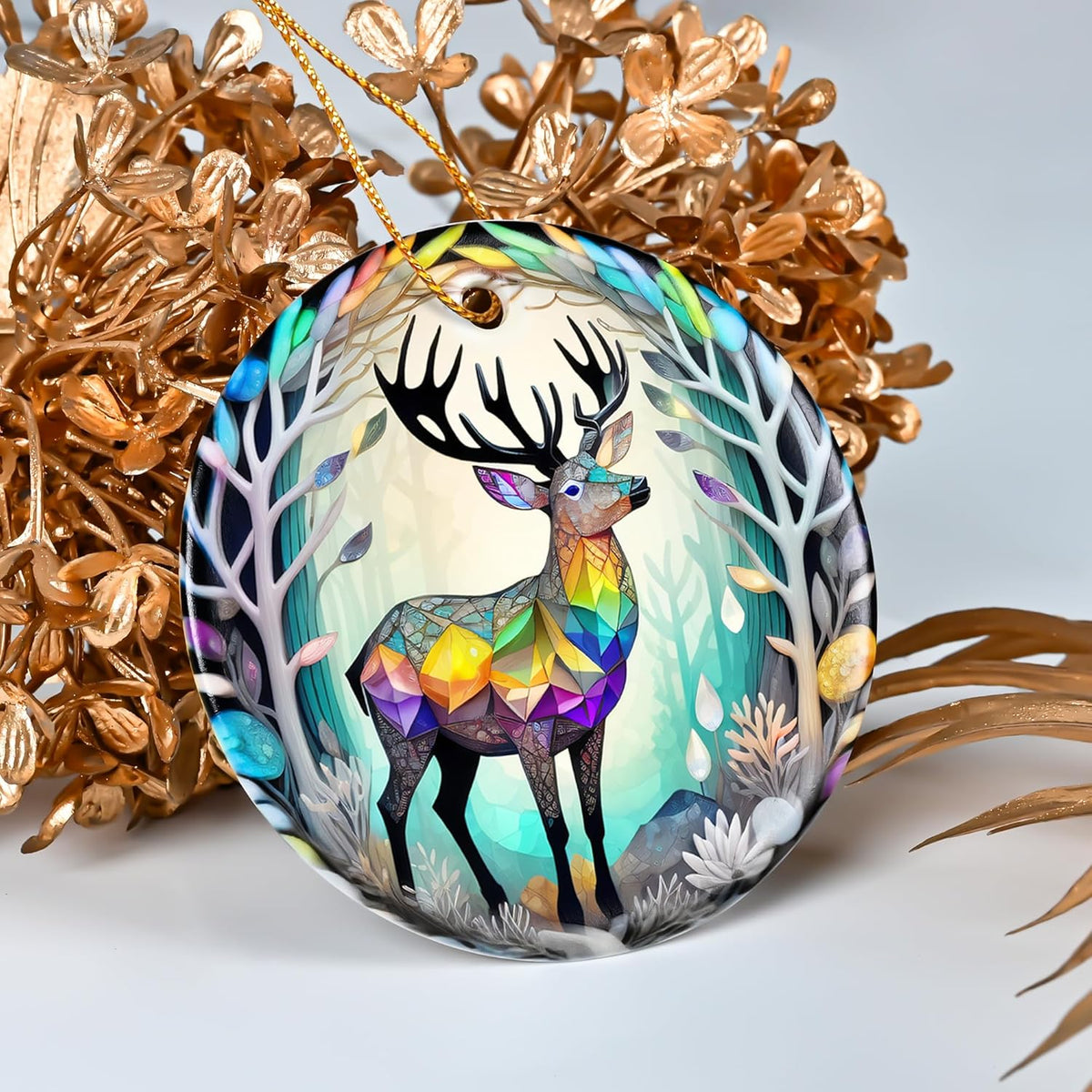 Colorful Ceramic Elk Christmas Ornament, Elk Ornaments for Christmas Tree, Holiday Decorations