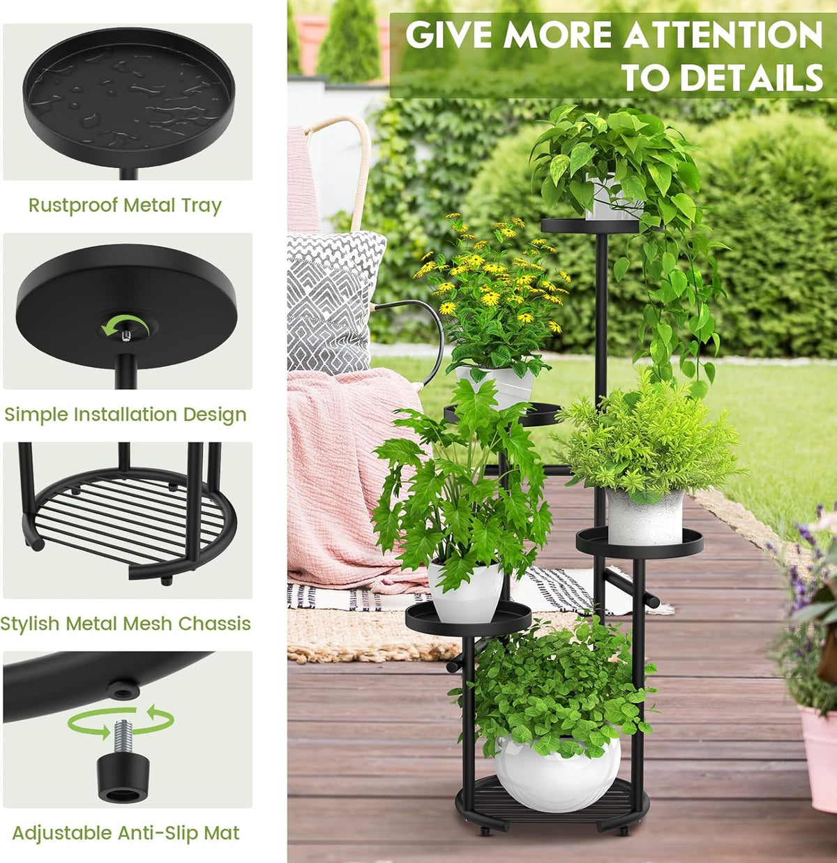 TOSKING 5 Tier Tall Plant Stand Indoor Outdoor, Heavy Duty Corner Plant Stand with Space-Saving