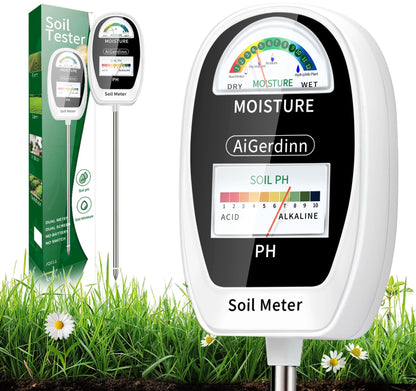 AiGerdinn Soil Test Kit, 2-in-1 Soil Moisture Meter, Soil pH Meter -Dual