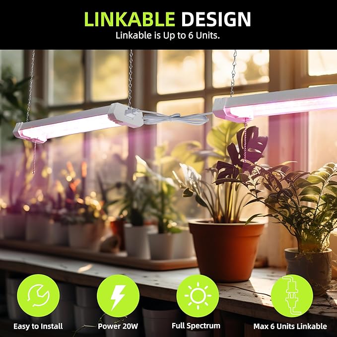 Hlite 4 Pack 16inch Adjustable Full Spectrum Plant Growing Lamps- Linkable Grow Lights for Indoor