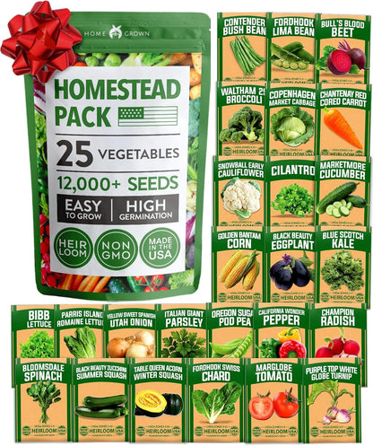 HOME GROWN 𝗨𝗦𝗔 𝗣𝗥𝗘𝗠𝗜𝗨𝗠 25 Heirloom Vegetable Seeds Kit - 12,000+ NON-GMO Seeds for