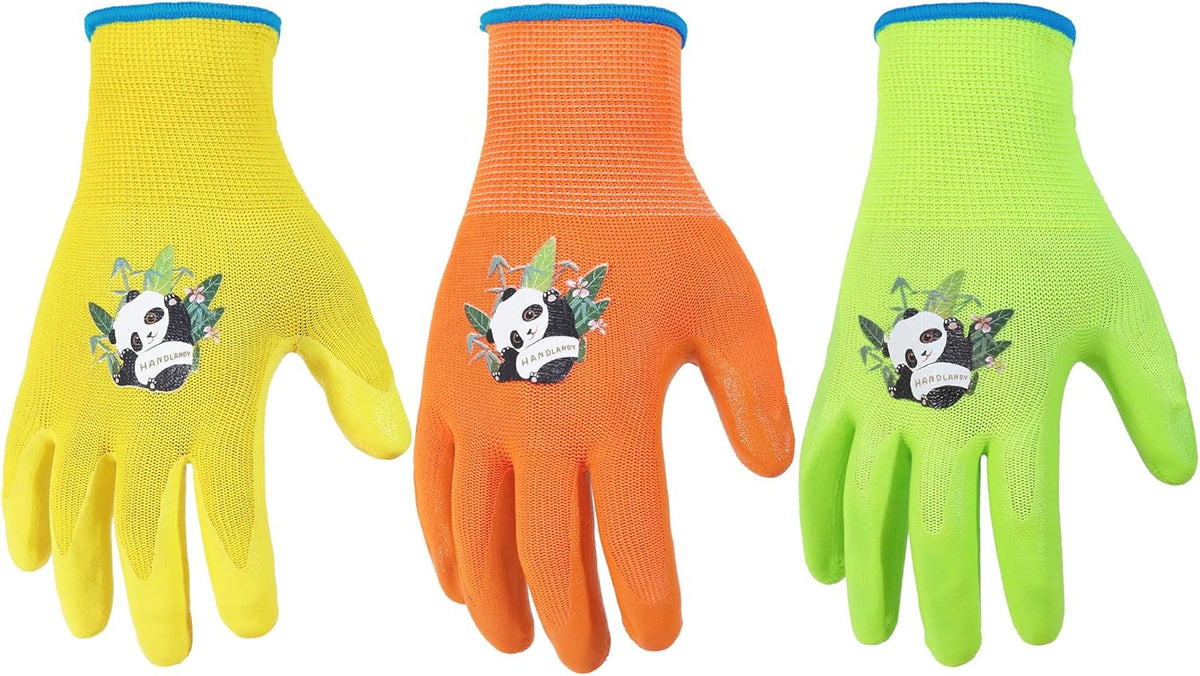 HANDLANDY 3 Pairs Kids Gardening Gloves Latex Free, Nitrile Coated Children Toddler Garden Yard