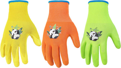 HANDLANDY 3 Pairs Kids Gardening Gloves Latex Free, Nitrile Coated Children Toddler Garden Yard