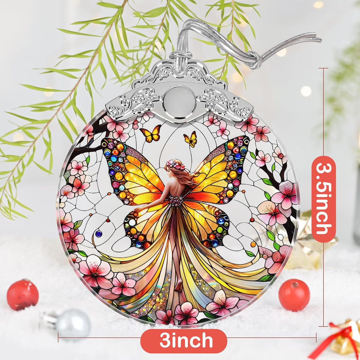 Butterfly Fairy Christmas Ornament - Stained Glass, Tree Decor, Gift Exchange Idea