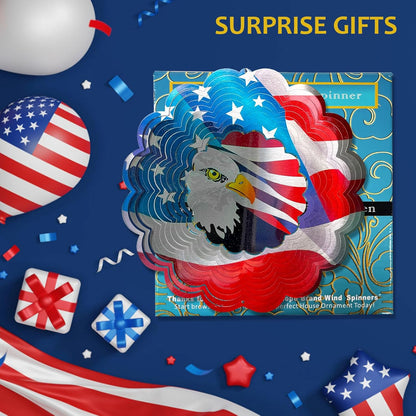 American Flag Wind Spinner - Patriotic Eagle Design | 12In 3D Holographic Hanging Wind Sculptures &