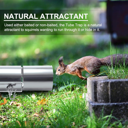 Qualirey Stainless Steel Tube Squirrel Trap Rust Resistant Trap 4.5'' in Diameter with a Setting