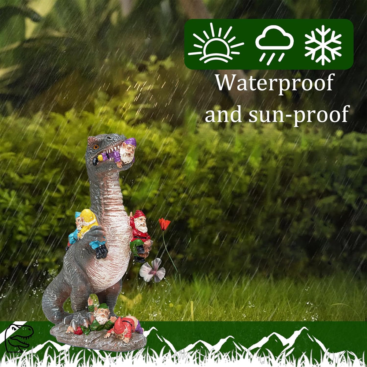 Dinosaur Garden Gnome Statue 12 Inches, Humorous and Interactive Outdoor Decorations for Yard