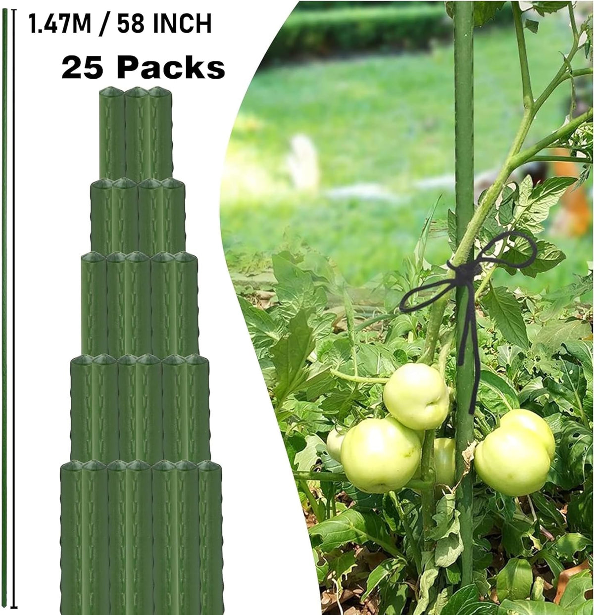 Xiny Tool Garden Stakes, 25 Pack Steel Plant Garden Tomato Stakes with Plastic Coat for Climbing