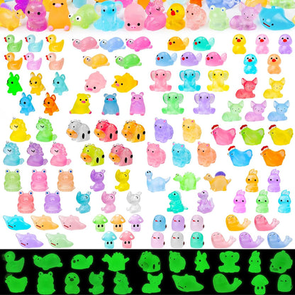 120PCS Glow in The Dark Mini Resin Animals 20 Styles of Luminous Ducks dinosaurswls Frogs and More