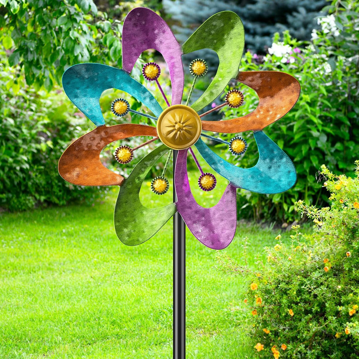 Metal Wind Spinners Outdoor, 360° Wind Sculpture Spinner with Metal Stake, Waterproof Spinners