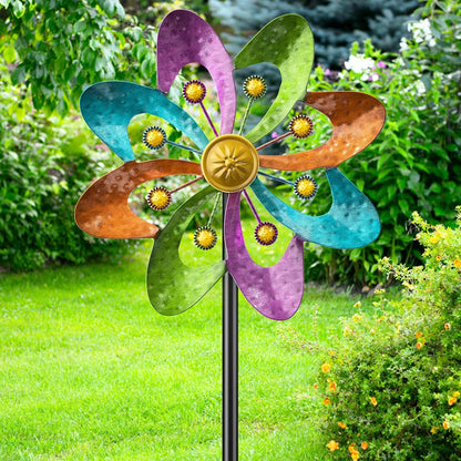 Metal Wind Spinners Outdoor, 360° Wind Sculpture Spinner with Metal Stake, Waterproof Spinners
