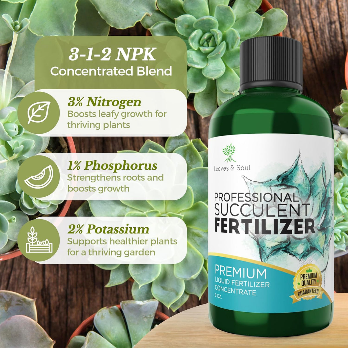 Professional Liquid Succulent Plant Fertilizer | 3-1-2 Concentrate for Plants and Flowers |