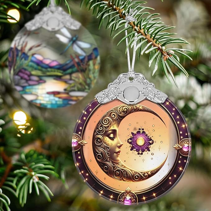 Sun and Moon Stained Glass Orament - Christmas Ornament - Christmas Decorations for Tree - Holiday