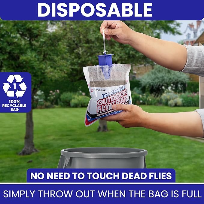 Fly Traps Outdoor Fly Trap for Patio. 12 Non-Toxic Pre-Baited Flies Bags Outdoor Disposable.