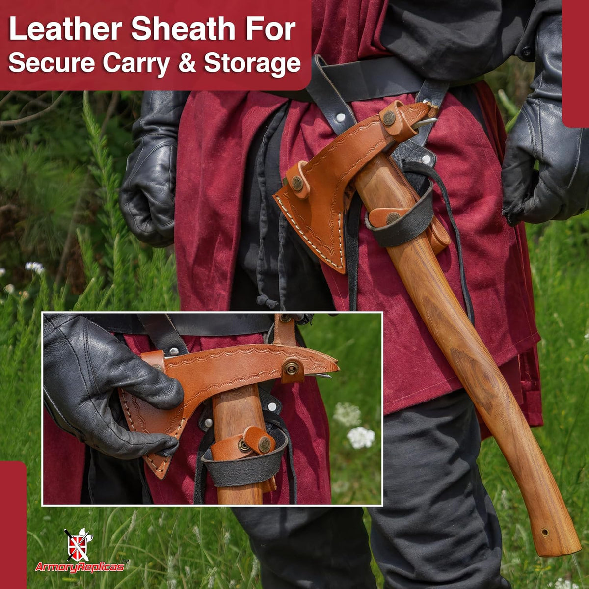 Armory Replicas™ Fireman Hatchet Pickaxe Tool - Hand Forged Carbon Steel Functional Camping