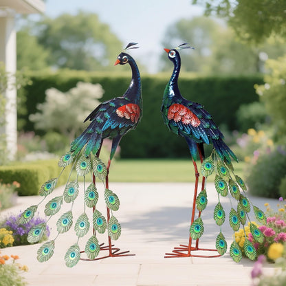 chisheen Garden Decor Outdoor Statues, Metal Peacock Decor for Outside, Garden Art Sculptures