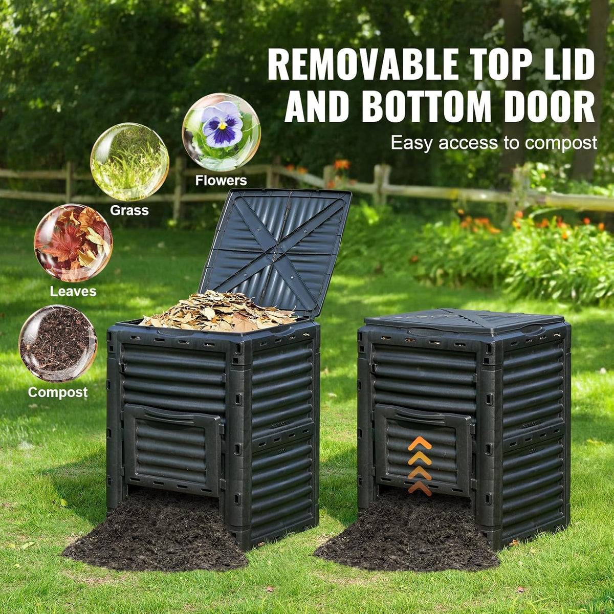 VEVOR Garden Compost Bin 80 Gallon, BPA Free Composter, Large Capacity Outdoor Composting Bin with