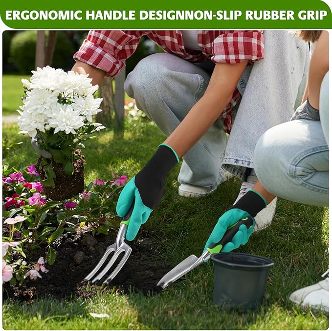 JMOO Garden Tools, 8-Piece Garden Tool Set with Non-Slip Ergonomic Handles, Lightweight Aluminum