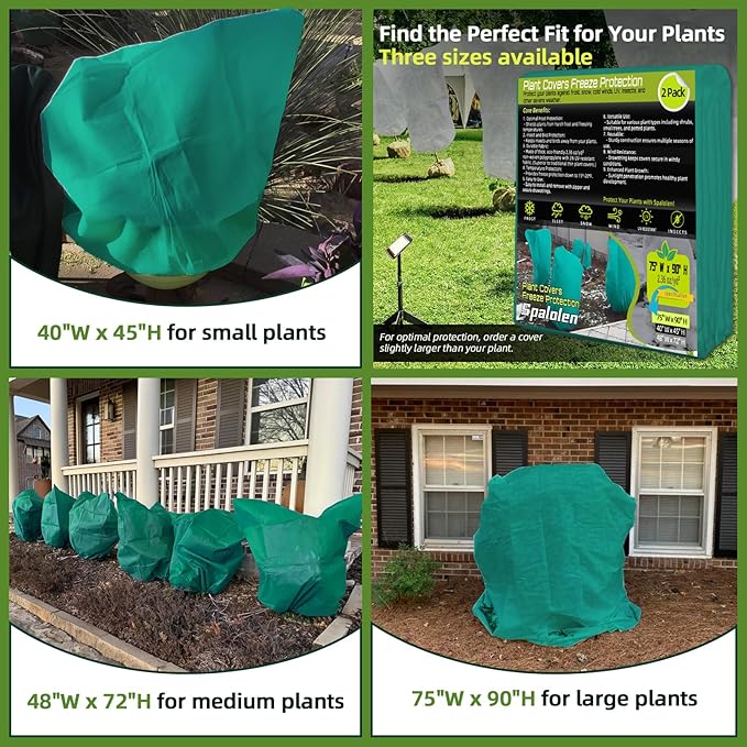 2 Pack Plant Covers Freeze Protection, 75"W x 90"H Winter Frost Blanket 2.36 oz/yd² Fabric Frost