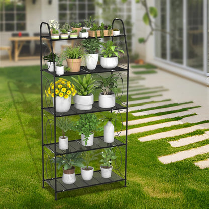 5 Tier Plant Stand Indoor Outdoor, Heavy Duty Plant Shelf, Metal Mesh Tall Plant Stands Holder Rack