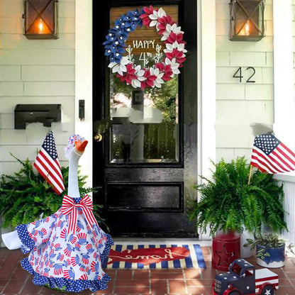 4th of July Goose Outfit Independence Day Clothes for Porch Goose 23" Cement Statue - Outdoor Patio