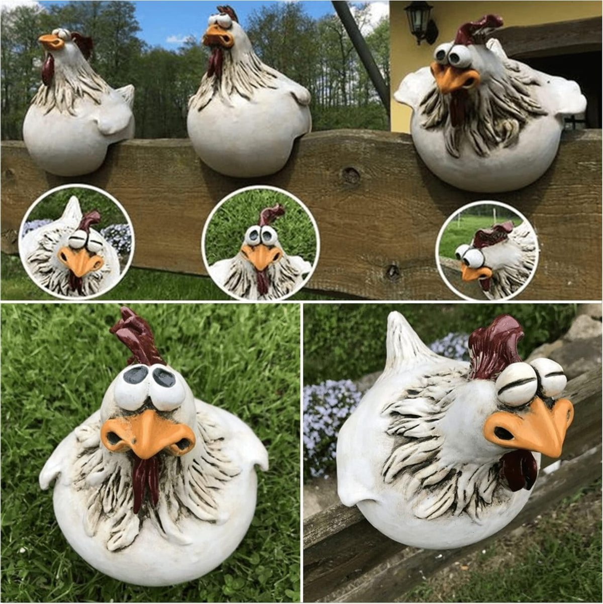 coolboy Chicken Fence Decoration Funny Farm Sculpture Chicken Decorations for Home Garden