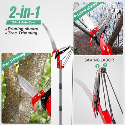 Suchtale 10ft Pole Saw, Manual Tree Pruner with Sharp Steel Blade, Trimmer with Scissors and High