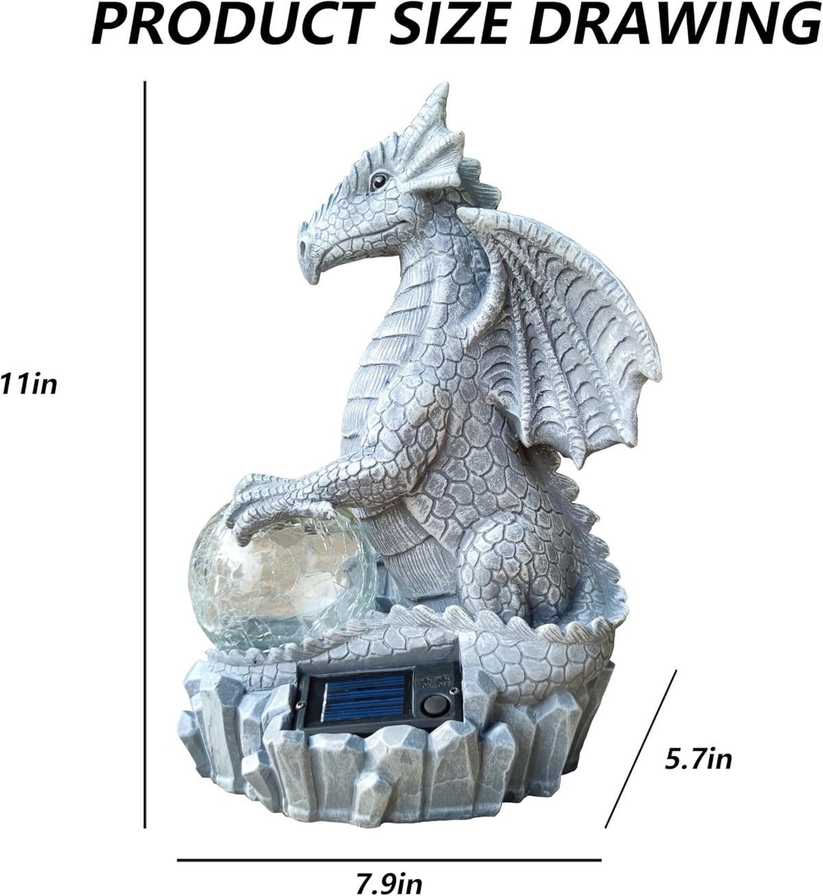 Dragon Solar Garden Statues Outdoor Decoration with Magic Orb,Dragon Figurine Solar LED Lights Lawn