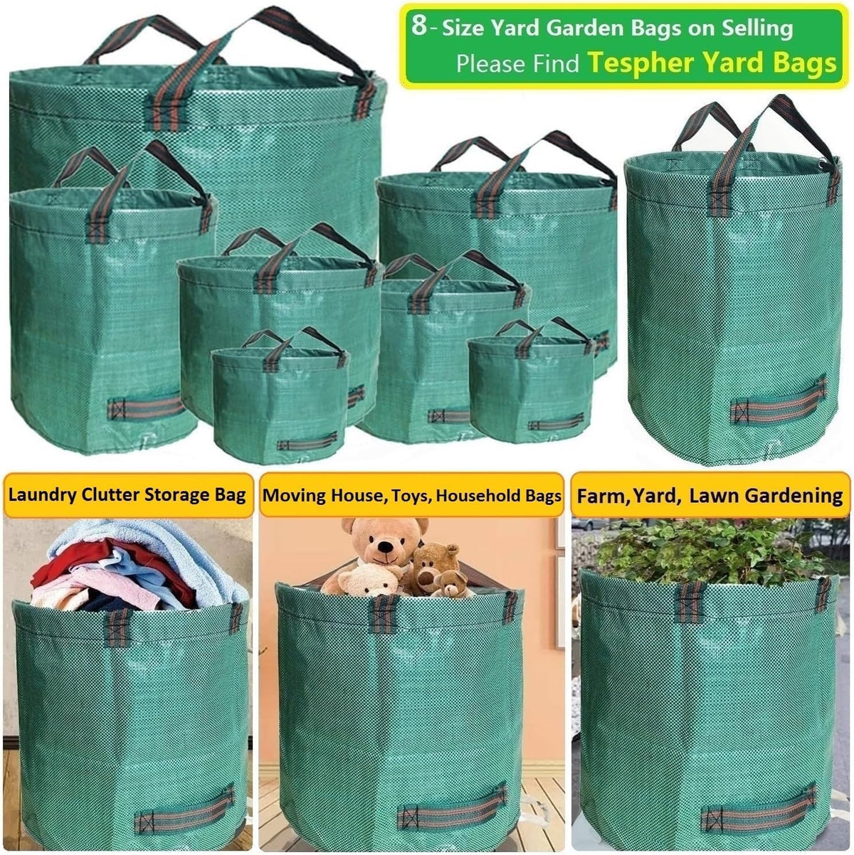 Professional 2-Pack 106 Gallon Large Lawn Garden Bags (D31, H31 in) Yard Waste Bags with Gardening