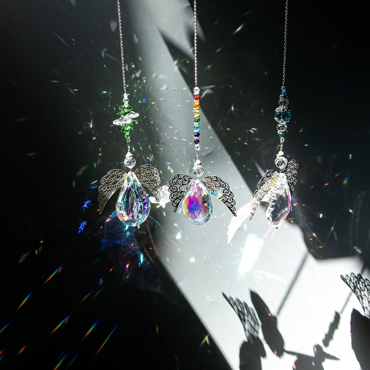 H&D HYALINE & DORA Metal Angel Wing Pendant with Rainbow Crystal Prisms Suncatcher Window Home