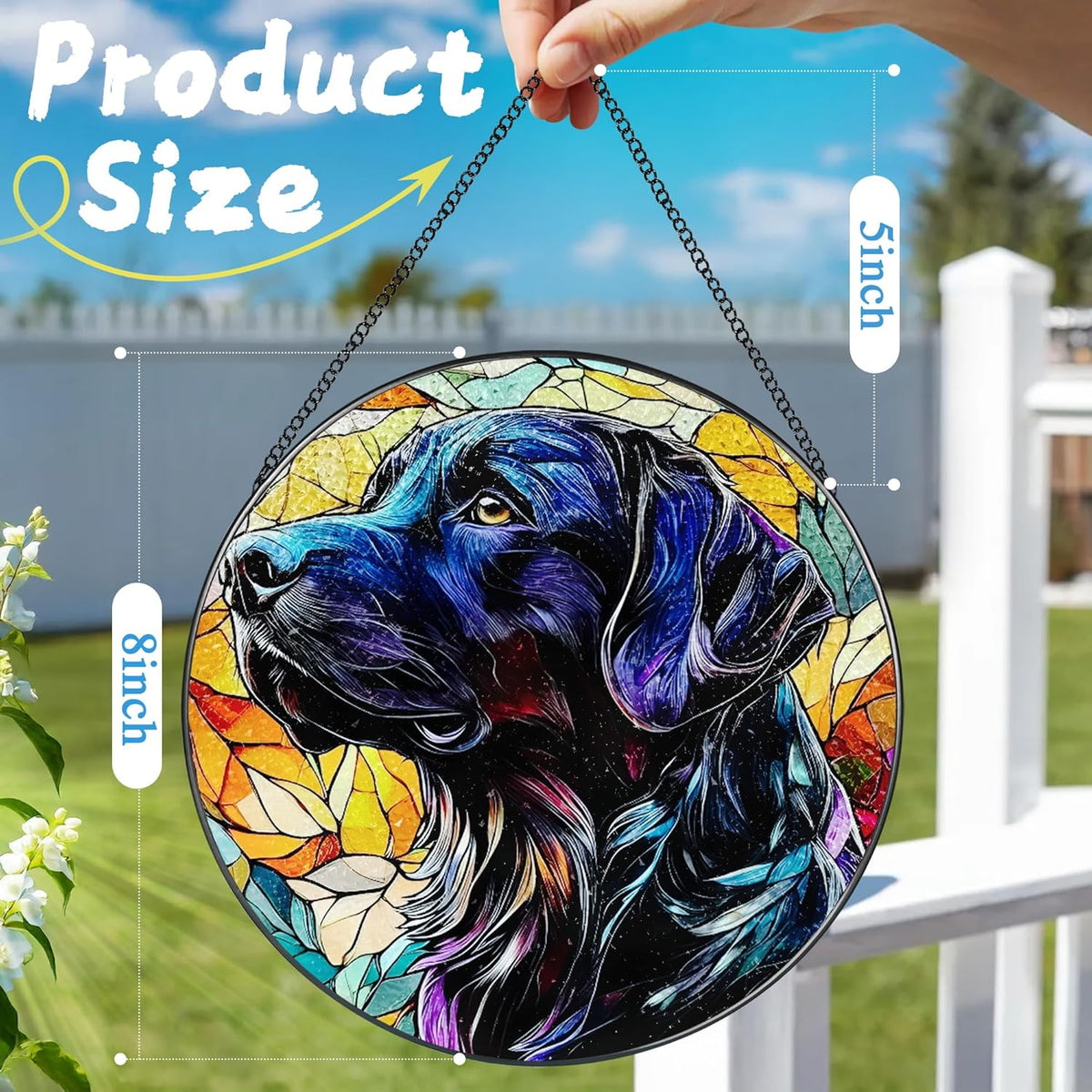 8″ Stained Glass Window Hanging Ornament, Black Labrador Retriever Stained Glass Suncatcher