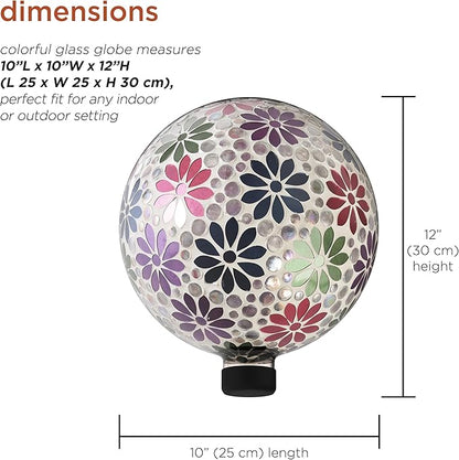 Alpine Corporation 10" Diameter Indoor/Outdoor Glass Mosaic Gazing Globe Yard Decoration, Colorful