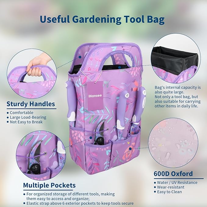 Purple Garden Tool Sets 10-Piece, Aluminum Alloy Steel Hand Tools w/Non-Slip Ergonomic Handle