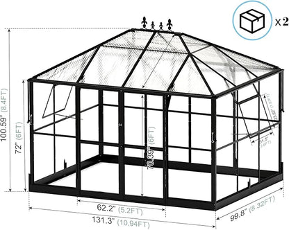 Jocisland 11x8.3x8.6 FT Polycarbonate Greenhouse with Clear Panels- 6 FT Wall Height Outdoor
