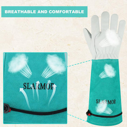 Long Gardening-Gloves Women/Men - Thorn proof Rose Pruning Heavy Duty Gauntlet (Small, Green)