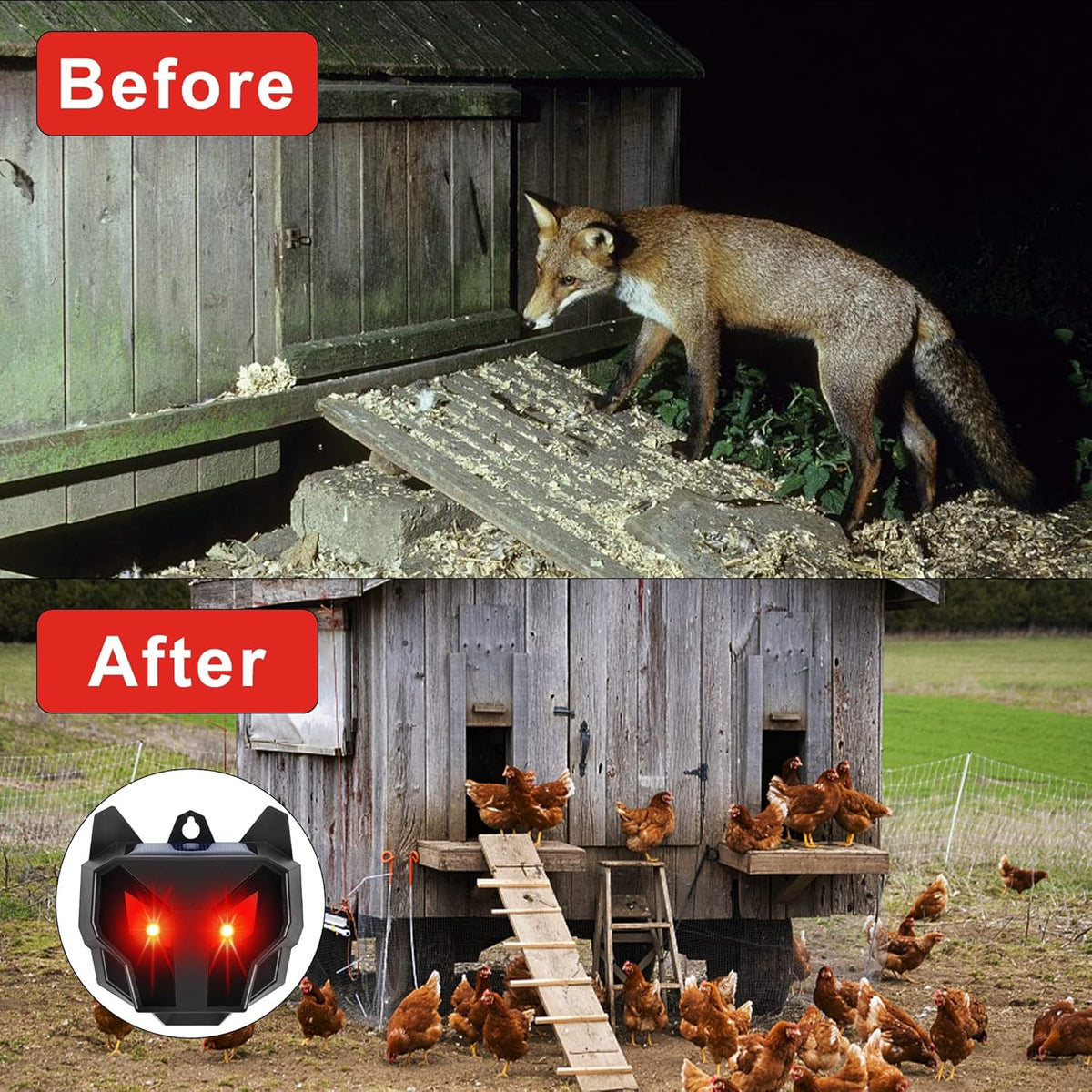 Solar Animal Repellent, Set of 4 Predator Eyes Animal Deterrent Sentinels with Red LED Blinking