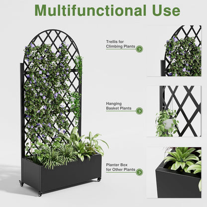 Casaphoria Metal Raised Garden Bed with Trellis and Wheels, 72"x35"x16" Planter Box for Climbing