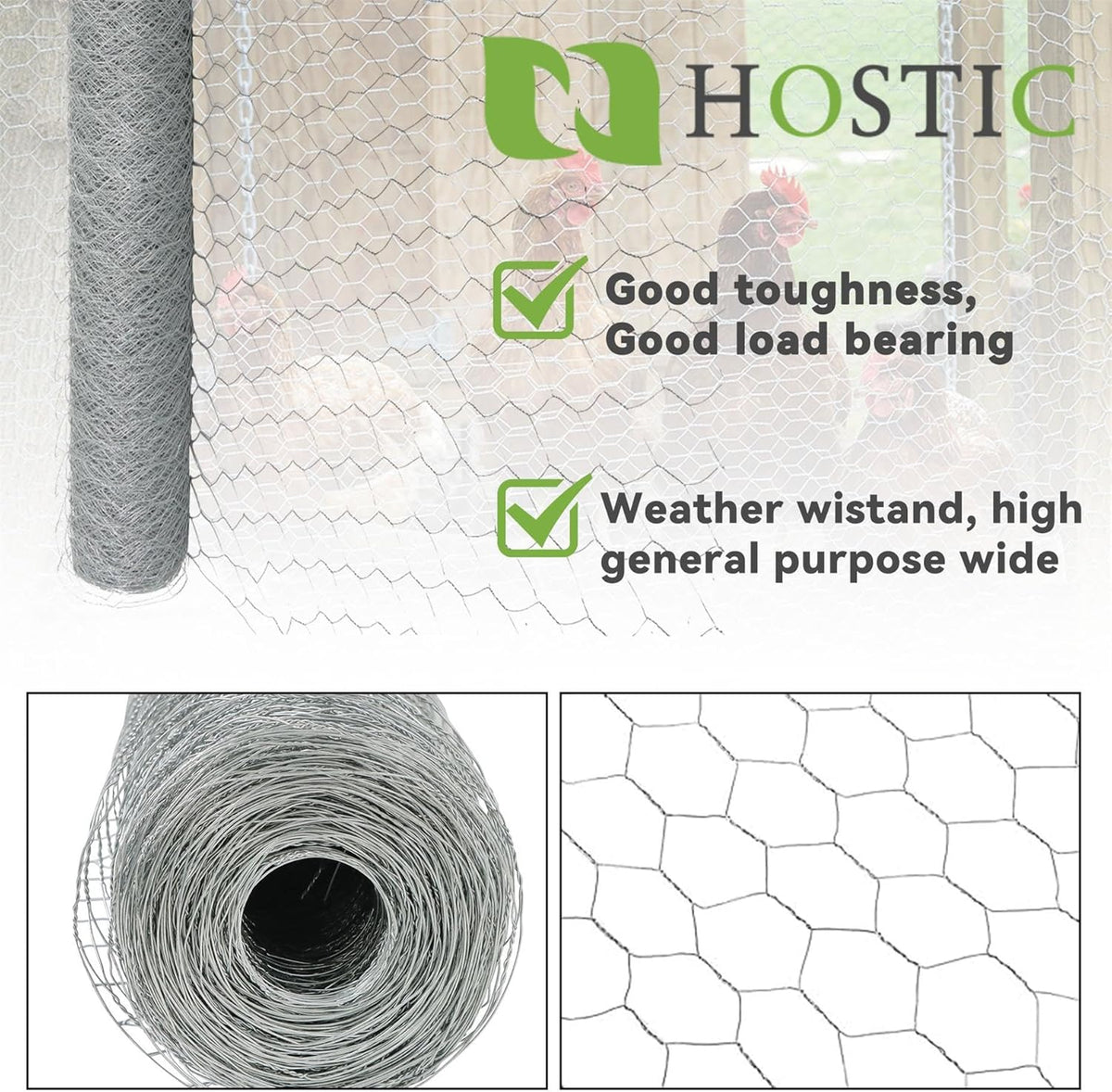 HOSTIC 6FTx150FT Chicken Wire Netting 2IN Galvanized Wire Mesh Hexagonal for Poultry Garden Fencing