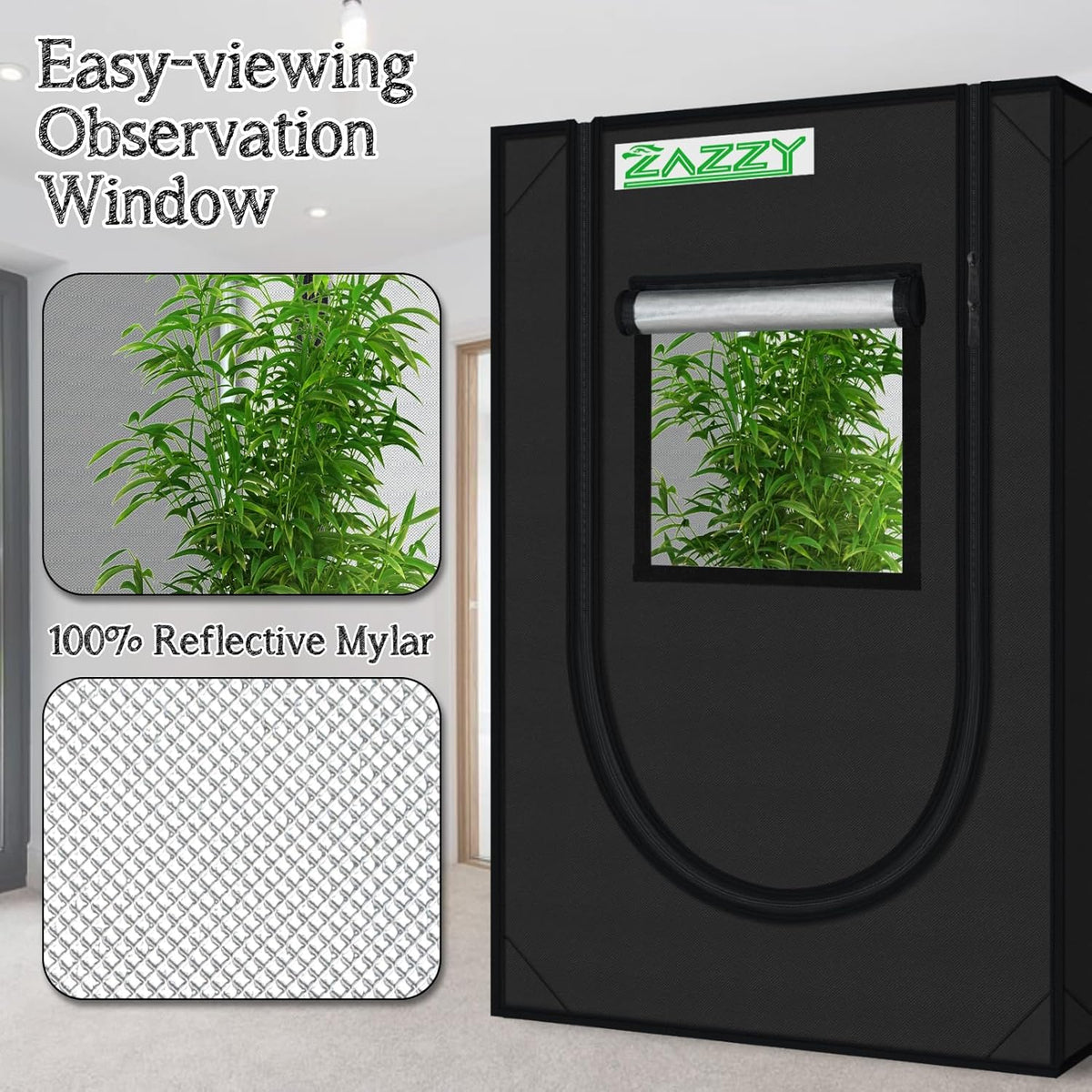 zazzy Grow Tent, 24"x24"x36" Hydroponic Mylar Grow Tent Reflective Garden Growing Dark Room with