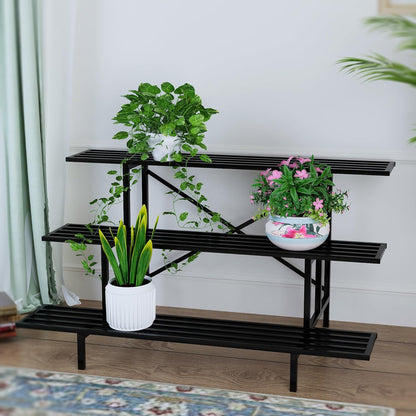 Zhongma 3 Tier Sturdy Metal Plant Stand, L45.67 x W26 x H23.6 inch, Heavy Duty Plant Holder for
