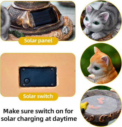Cat Garden Figurines Outdoor Decor Solar Statue with LED Lights for Patio Lawn Yard Art Decoration