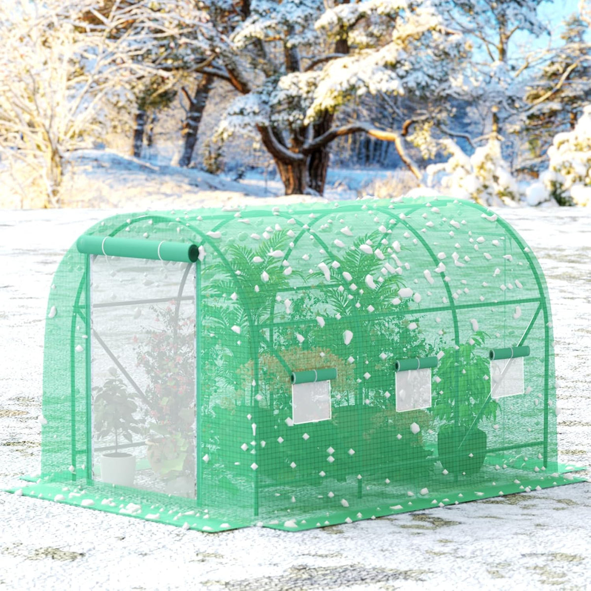 10x7x7 ft Greenhouse, Outdoor Walk-in GreenHouses with Screen Windows and Dual Zippered Door
