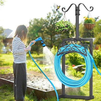 Garden Hose Holder Hanger Freestanding, Upgraded 4 Spikes Heavy Duty Storage Reel Stand with