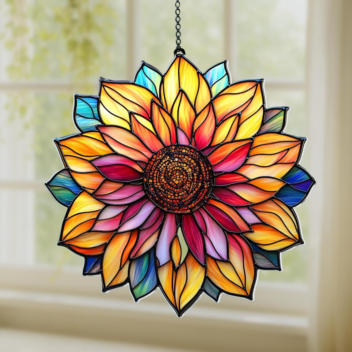 Mandala Sunflower Acrylic Suncatcher Stained Glass Effect Window Car Hanging Christmas Ornament