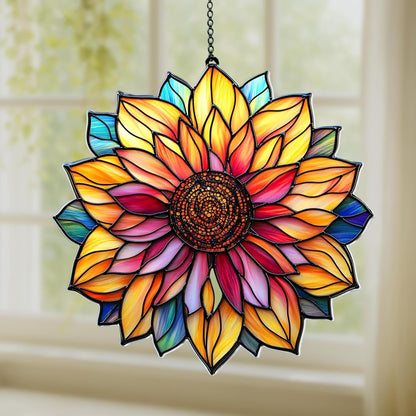 Mandala Sunflower Acrylic Suncatcher Stained Glass Effect Window Car Hanging Christmas Ornament