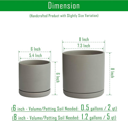 D'vine Dev 6 Inch & 8 Inch Ceramic Planter Pots for Plants with Drainage Hole and Saucer, Medium