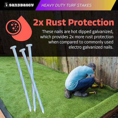 Sandbaggy 6" Heavy Duty Galvanized Artificial Turf Stakes - Spiral Landscape Nails - Ground